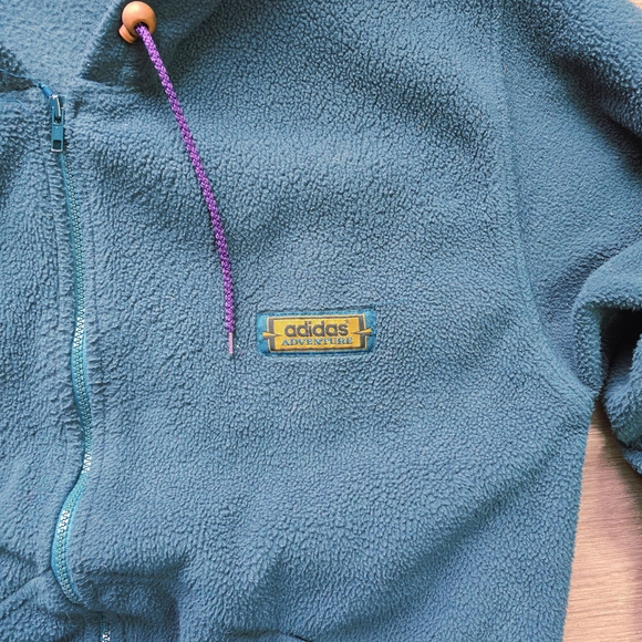 Vintage Unisex Teal Adidas Adventure Fleece Zip Up Hoodie - Picture 4 of 16